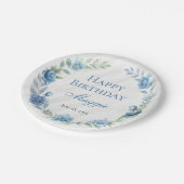 Elegant Blauw Bloemen Gelukkige Verjaardag Papieren Bordje (Gekanteld)