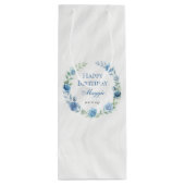 Elegant Blauw Bloemen Gelukkige Verjaardag Wijn Cadeautas (Achterkant)