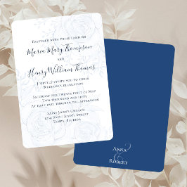 Elegant Blauw Bloemen Groen Kalligrafie Script Kaart