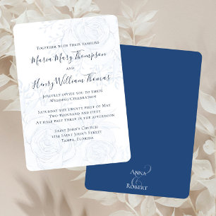 Elegant Blauw Bloemen Groen Kalligrafie Script Kaart