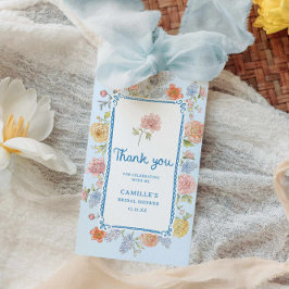 Elegant Blauw Bloemen handgetekende Vrijgezellenfe Cadeaulabel