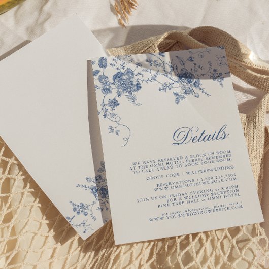 Elegant  Blauw Bloemen Jouy Detail Kaart