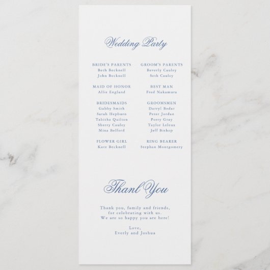 Elegant  Blauw Bloemen Jouy Flat Programma Programmakaart (Achterkant)