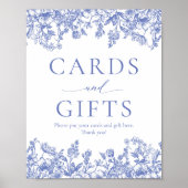 Elegant  Blauw Bloemen Kaarten en Geschenken teken Poster (Voorkant)