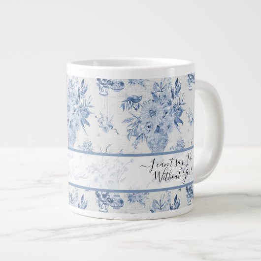 Elegant Blauw Bloemen Klassiek Bruidsmeisje Voorst Grote Koffiekop (Voorkant rechts)