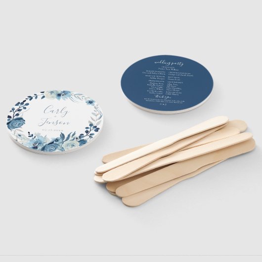 Elegant Blauw Bloemen Krans Bruiloft Hand Fans Handwaaier (Niet-gemonteerd)