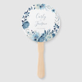 Elegant Blauw Bloemen Krans Bruiloft Hand Fans Handwaaier (Voorkant)