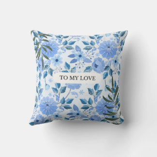 "Elegant Blauw Bloemen Kussen – Romantisch Huis De