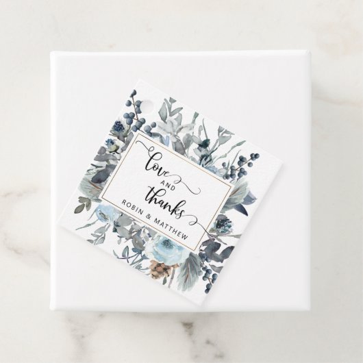 Elegant Blauw Bloemen Liefde en Bedankt Trouwgunst Bedankjes Labels (In situ)