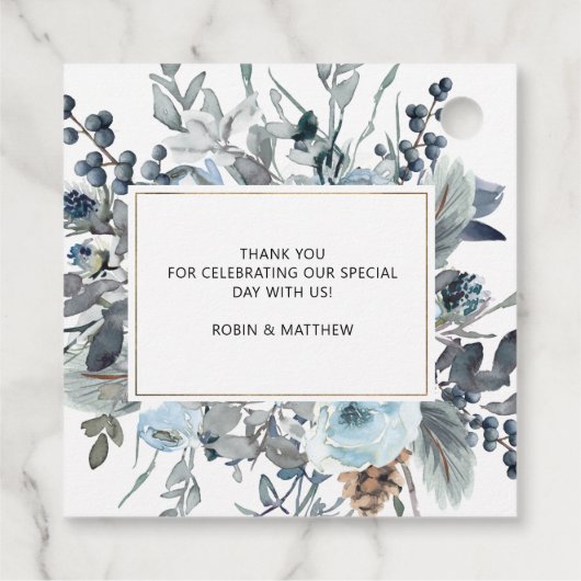 Elegant Blauw Bloemen Liefde en Bedankt Trouwgunst Bedankjes Labels (Achterkant)