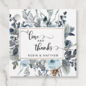 Elegant Blauw Bloemen Liefde en Bedankt Trouwgunst Bedankjes Labels (Voorkant)