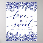 Elegant Blauw Bloemen Liefde is Sweet Treat Favor  Poster (Voorkant)