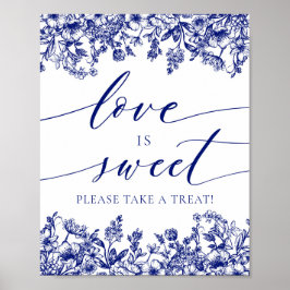 Elegant Blauw Bloemen Liefde is Sweet Treat Favor  Poster