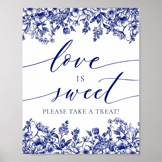 Elegant Blauw Bloemen Liefde is Sweet Treat Favor  Poster (Voorkant)