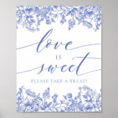 Elegant Blauw Bloemen Liefde is Sweet Treat Favor  Poster (Voorkant)