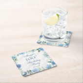 Elegant Blauw Bloemen Lijst 100ste Verjaardagsfees Kartonnen Onderzetters (Insitu)