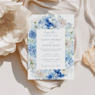Elegant Blauw Bloemen Lijst Bruiloft Kaart