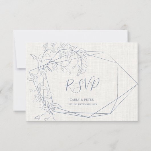 Elegant  Blauw Bloemen Lijst | linnen bruiloft RSVP Kaartje (Achterkant)