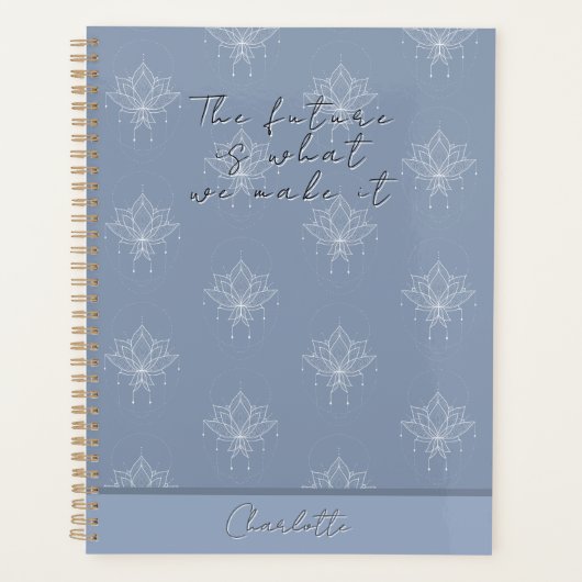 Elegant Blauw  Bloemen Lotus Future Quote Planner (Voorkant)