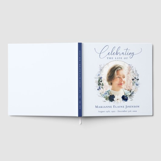 Elegant Blauw Bloemen Memorial Viering van het Lev Gastenboek (Volledig)