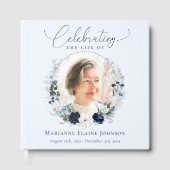 Elegant Blauw Bloemen Memorial Viering van het Lev Gastenboek (Voorkant)