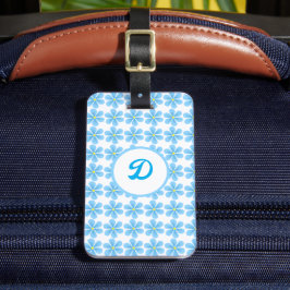 Elegant Blauw Bloemen Modern Monogram Bagagelabel
