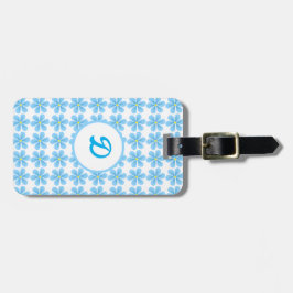 Elegant Blauw Bloemen Modern Monogram Bagagelabel