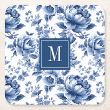Elegant  Blauw Bloemen Monogram