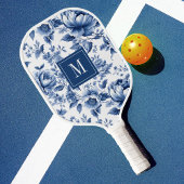 Elegant  Blauw Bloemen Monogram Pickleball Paddle