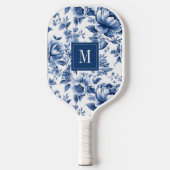 Elegant  Blauw Bloemen Monogram Pickleball Paddle (Voorkant)