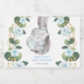 Elegant Blauw Bloemen Oerwoud Olifant Baby Verjaar Sparkling Wijnetiket (Enkel label)