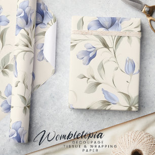Elegant  Blauw Bloemen op Cream Achtergrond Cadeaupapier