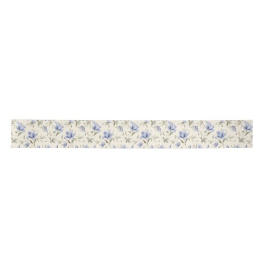 Elegant  Blauw Bloemen op Cream Achtergrond Satijnen Lint (Voorkant)