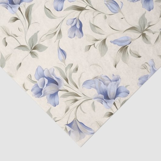 Elegant Blauw Bloemen op Crème Decoupage Tissuepapier (Detail)
