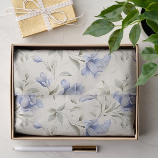 Elegant Blauw Bloemen op Crème Decoupage Tissuepapier (Geschenk)