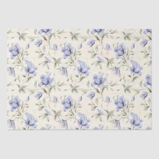 Elegant Blauw Bloemen op Crème Decoupage Tissuepapier (Voorkant)