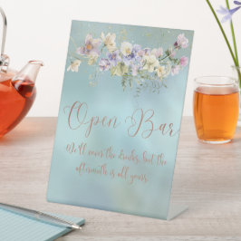 Elegant Blauw Bloemen Open Bar Teken Reclamebord Met Voetstuk
