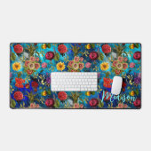 Elegant blauw Bloemen patroon monogram Bureaumat (Keyboard & Muis)