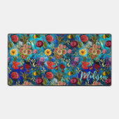 Elegant blauw Bloemen patroon monogram Bureaumat (Voorkant)