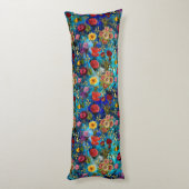 Elegant blauw Bloemen patroon monogram Lichaamskussen (Achterkant (Verticaal))