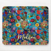 Elegant blauw Bloemen patroon monogram Muismat (Voorkant)