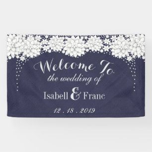 Elegant Blauw Bloemen Patroon Party Bruiloft Spandoek