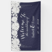 Elegant Blauw Bloemen Patroon Party Bruiloft Spandoek (Verticaal)