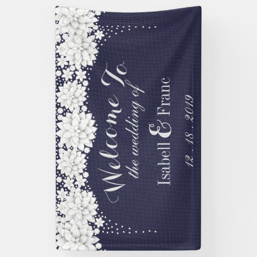 Elegant Blauw Bloemen Patroon Party Bruiloft Spandoek (Verticaal)