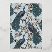 Elegant Blauw Bloemen Pauw Vrijgezellenfeest Folie Uitnodiging (Achterkant)