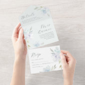 Elegant Blauw Bloemen Quinceanera 15 Jaar All In One Uitnodiging (Afscheurbaar)