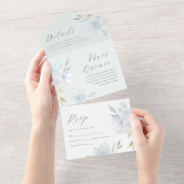 Elegant Blauw Bloemen Quinceanera 15 Jaar All In One Uitnodiging