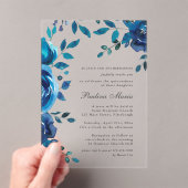 Elegant Blauw Bloemen Quinceañera Acryl Uitnodigingen (Insitu (Draagbaar))