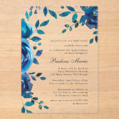 Elegant Blauw Bloemen Quinceañera Acryl Uitnodigingen (Voorkant)