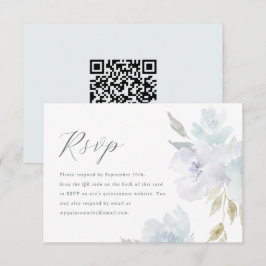 Elegant Blauw Bloemen Quinceanera QR Code RSVP Kaartje
